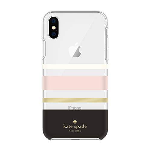 KATE SPADE NEW YORK PROTECTIVE HARDSHELL CASE (1-PC COMOLD) FOR IPHONE XS & IPHONE X - CHARLOTTE STRIPE BLACK/CREAM/BLUSH/GOLD FOIL