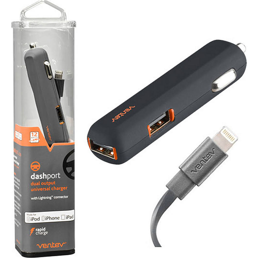 VENTEV DASHPORT 2 USB + USB A TO LIGHTNING MFI CERTIFIED 2.4A 12W - GRAY