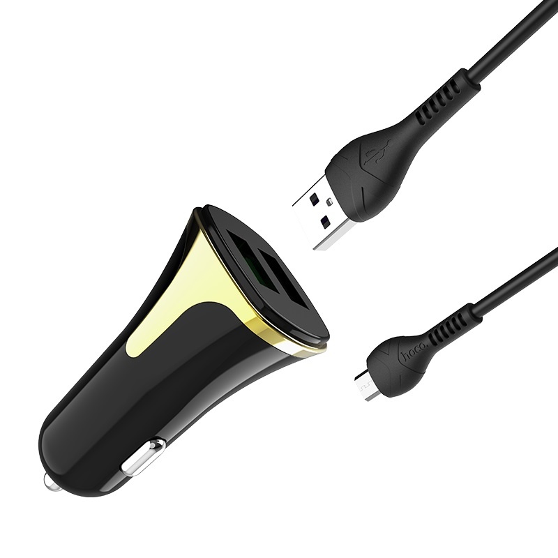 HOCO Z31 UNIVERSE DOUBLE PORT QC3.0 CAR CHARGER SET WITH MICRO-USB CABLE (BLACK)