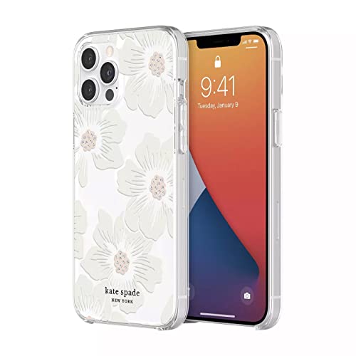 KATE SPADE NEW YORK PROTECTIVE HARDSHELL CASE FOR IPHONE 12 PRO MAX - HOLLYHOCK FLORAL CLEAR/CREAM WITH STONES