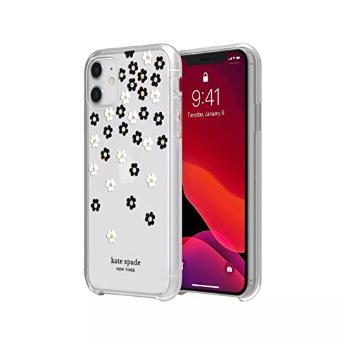 KATE SPADE NEW YORK PROTECTIVE HARDSHELL CASE FOR IPHONE 12 MINI - SCATTERED FLOWERS BLACK/WHITE/GOLD GEMS/CLEAR/WHITE BUMPER