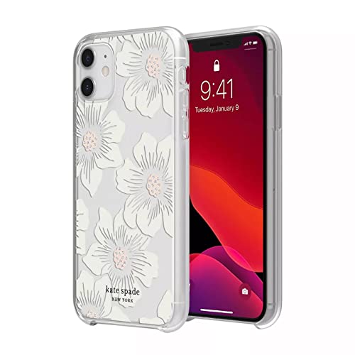 KATE SPADE NEW YORK PROTECTIVE HARDSHELL CASE FOR IPHONE 12 MINI - HOLLYHOCK FLORAL CLEAR/CREAM WITH STONES