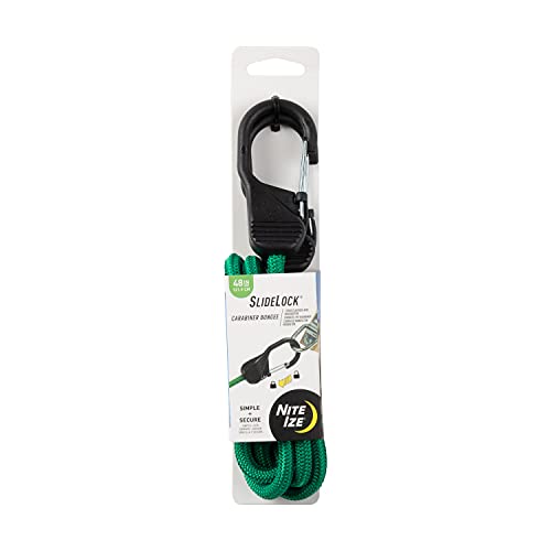 NITE IZE, INC. BSL48-17-R3 NITE IZE SLIDELOCK, PREMIUM TIE-DOWN WITH SLIDE-TO-LOCK STEEL CARABINER, 48 INCHES, GREEN BUNGEE CORD