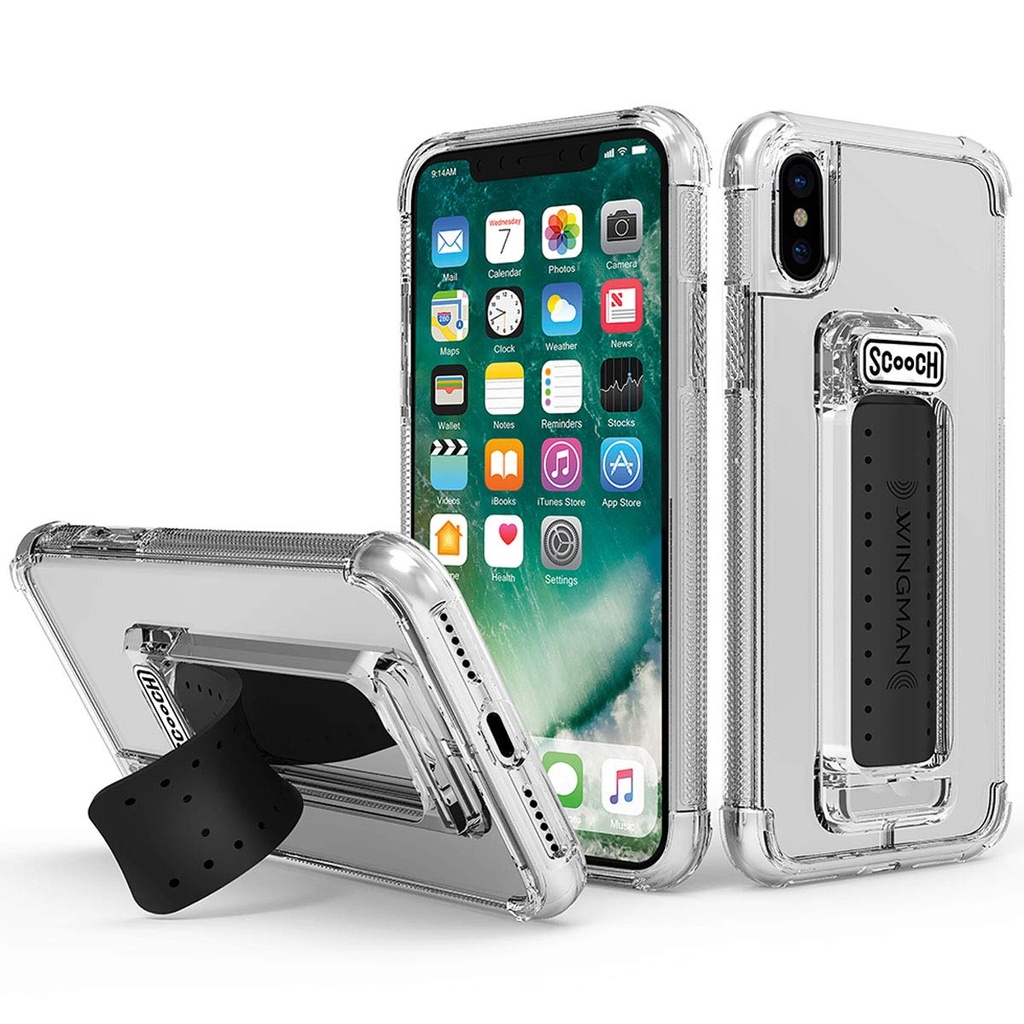 Scooch Wingman Kickstand Case for iPhone Xs Max Case [10 ft Drop Protection] [Two-Way Stand] Protective Phone Cover, Compatible with Magnetic Car Mounts (Clear)