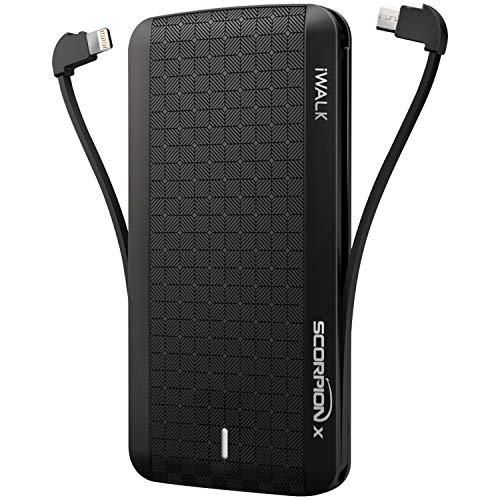 IWALK SCORPION ULTRA SLIM POWER BANK 8000MAH WITH BUILT IN TYPE C AND MICRO USB RECHARGING CABLES (BLACK)