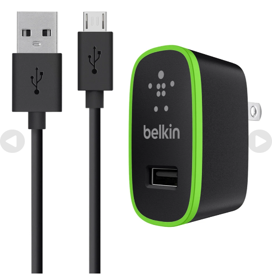 BELKIN - WALL CHARGER 2.4A FOR MICRO USB DEVICES - BLACK AND GREEN