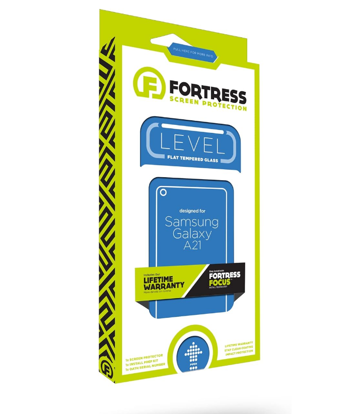 FORTRESS TEMPERED GLASS SCREEN PROTECTOR FOR SAMSUNG GALAXY A21 WITH INSTALLATION TOOL