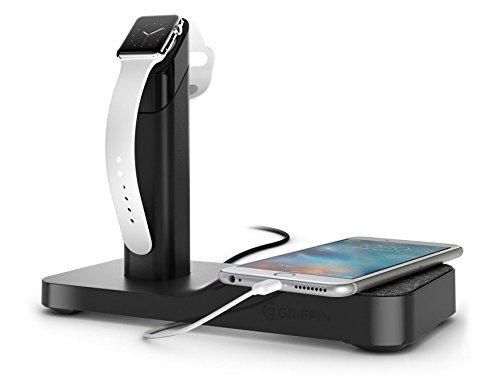 GRIFFIN WATCHSTAND POWERED CHARGING STATION & CORD MANAGEMENT FOR APPLE WATCH & IPHONE - ALL-IN-ONE CHARGING STATION FOR APPLE WATCH & IPHONE